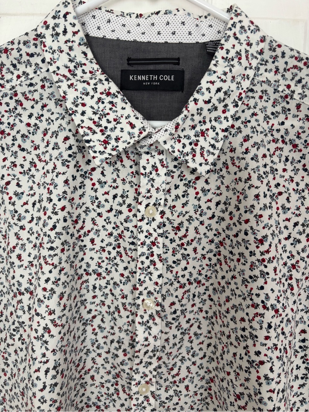 Kenneth Cole White Floral Button Up Shirt Short Sleeves Mens XXL Like new